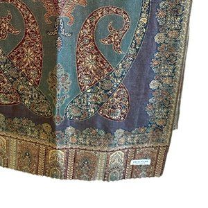 Green and metallic gold Pashmina shawl 24x72